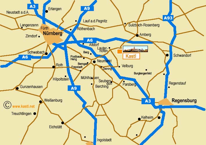 Antwort: zwischen Nürnberg und Regensburg (es wird eine Strassenkarte aufgebaut, die wiederum einen Link zur Landkarte des Gemeindegebietes enthaelt.)