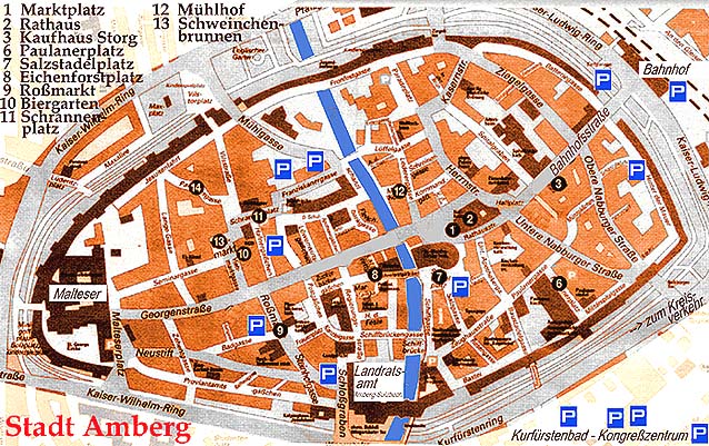 Stadtplan vom Zentrum in Amberg